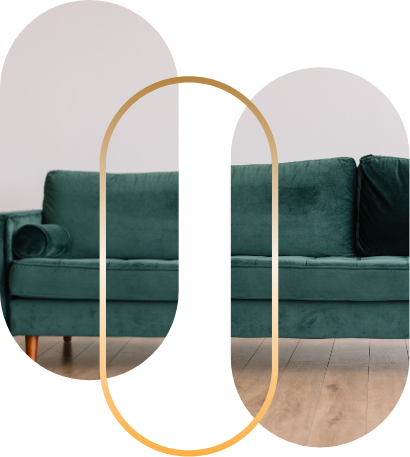 Split image of green couch